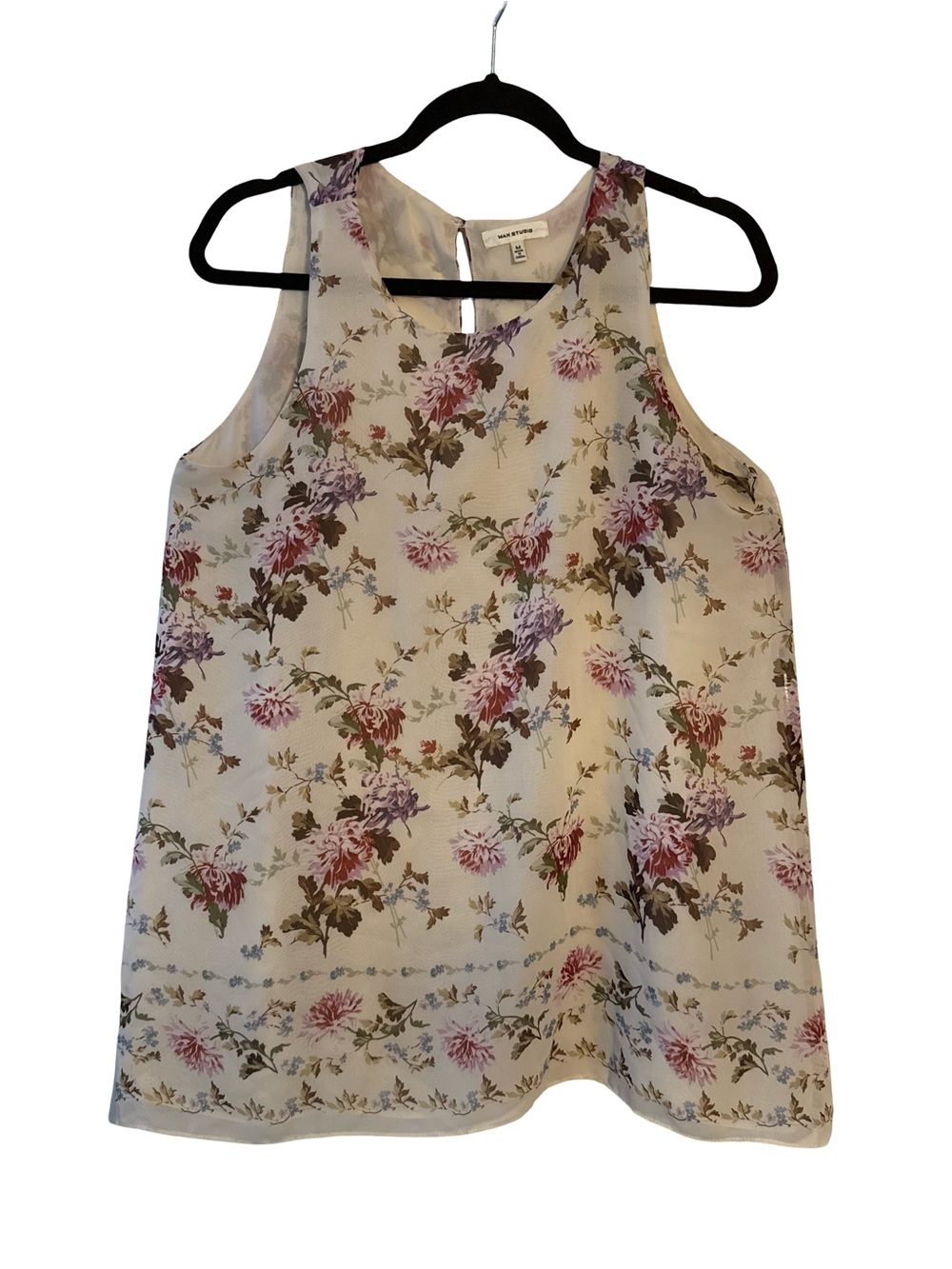 Max Studio Cream Floral Sleeveless Camisole with Pink & Purple Blooms